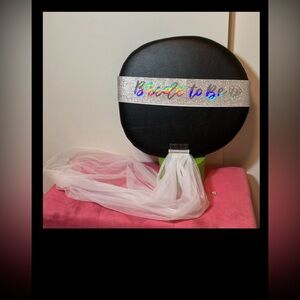 Bride To Be - Veil Hair Piece 40” in White Lace plus Glittery Metallic Sash NWOT